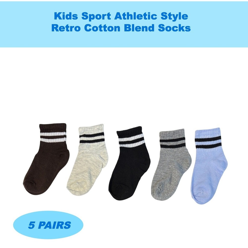 All Seasons Athletic Kids Retro Socks SMALL 2-5 YO Cushioned Ribbed Colorful 5pk